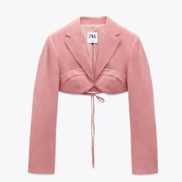 Zara Pink Stitch Detail Cropped Blazer Medium - Picture 5 of 9